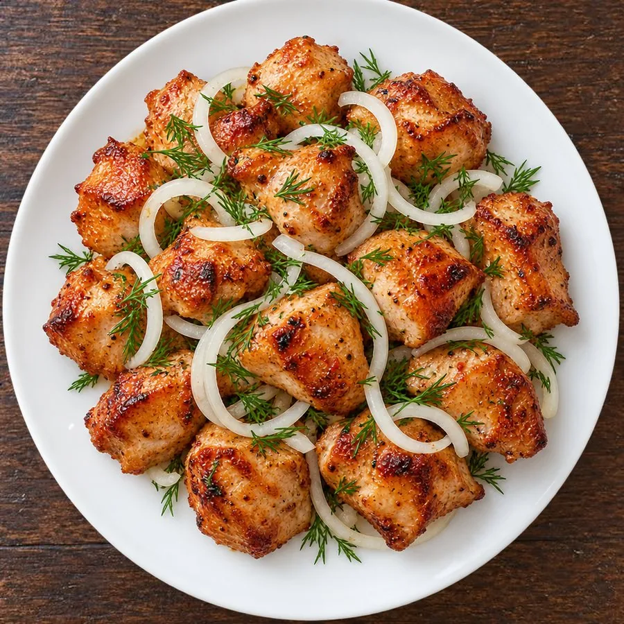 Куриный шашлык кусочками с луком